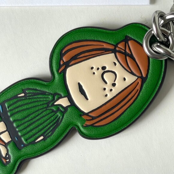 Coach x Peanuts Peppermint Patty Leather Bag Charm Keychain CBG57 Green 2025 - Picture 5 of 9